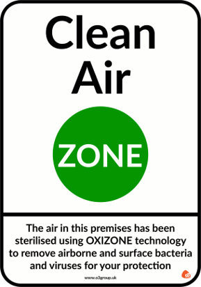 OXIZONE Air Steriliser - Clean Air Zone A4 Wall decal supplied